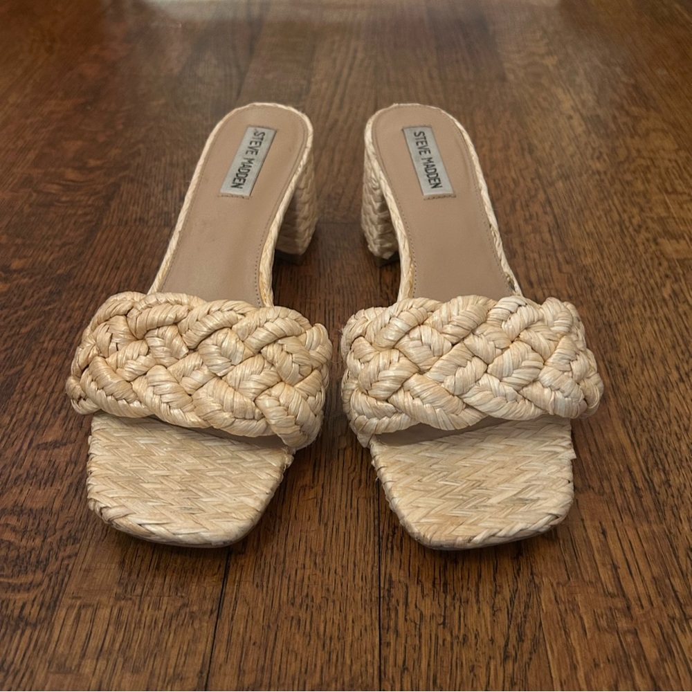 Steve Madden Niah Square Toe Jute Block Heel Sandals - Picture 3 of 8